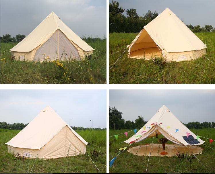 5m Beige Fireproof Glamping Camping Beach Sun Shade Tent Canvas Bell Tent