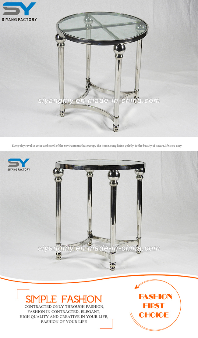 Modern Stainless Steel Frame Glass Bar Side Table