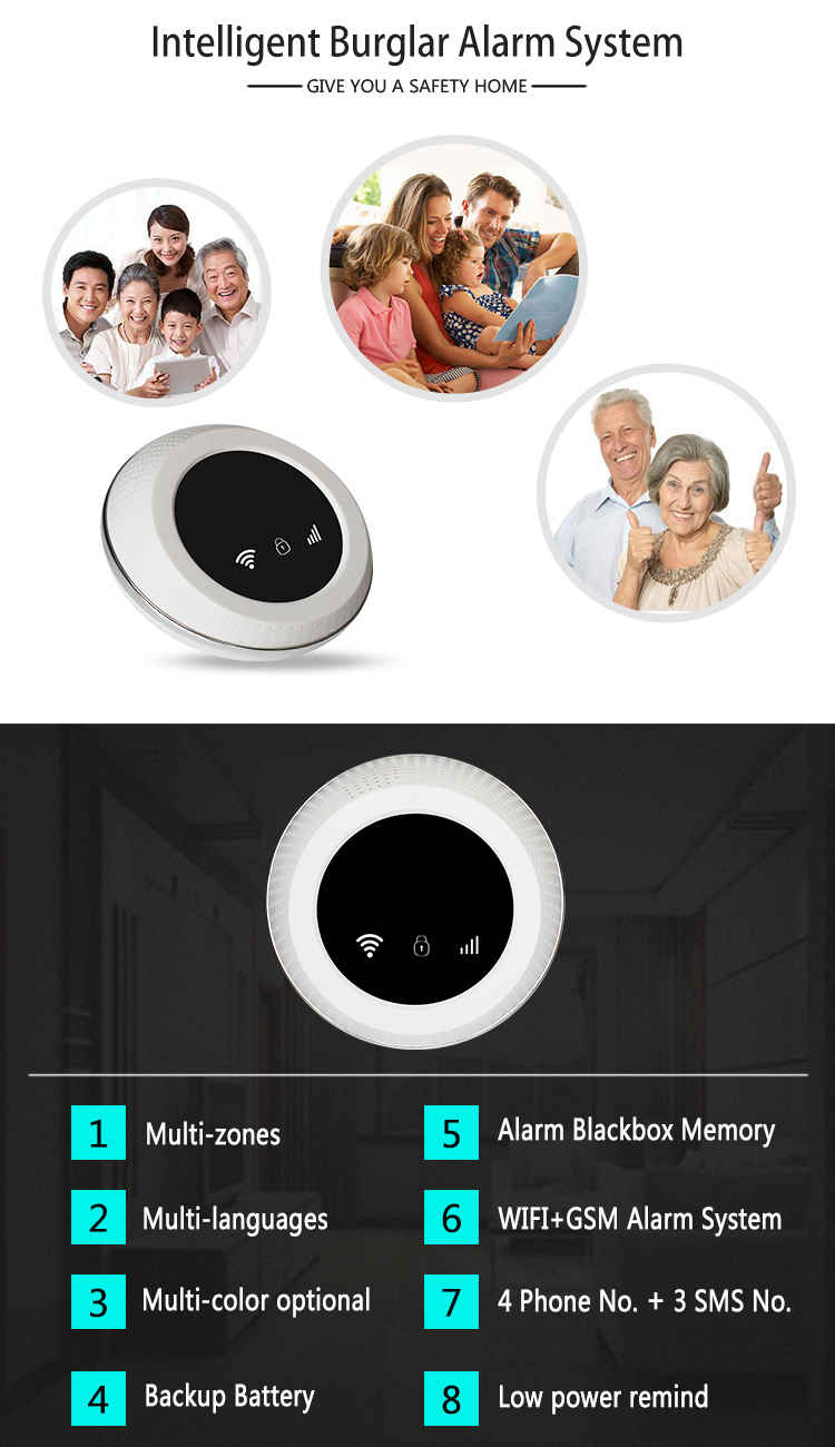 Home Burgar Security Wireless GSM+WiFi Alarm with IP Camera