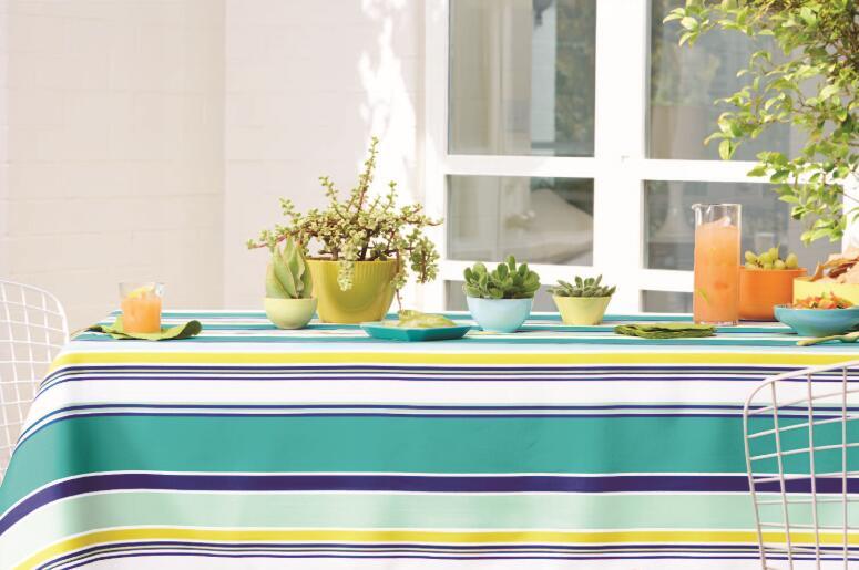 Hot Sale Indoor Outdoor Stripe Printed Polyester Fabric Tablecloth