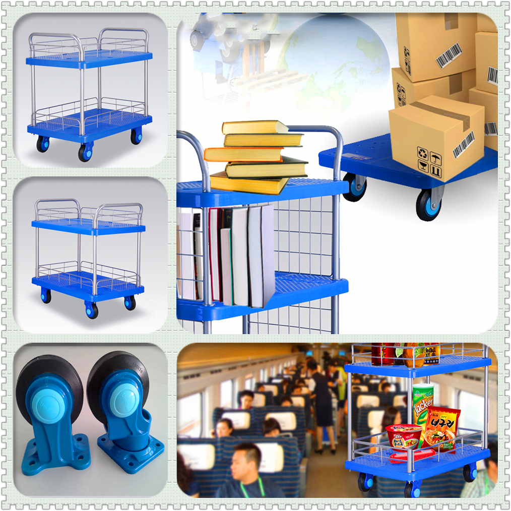 China Factory Stocked Hotel Double Layers Hand Cart with Fence 300kg