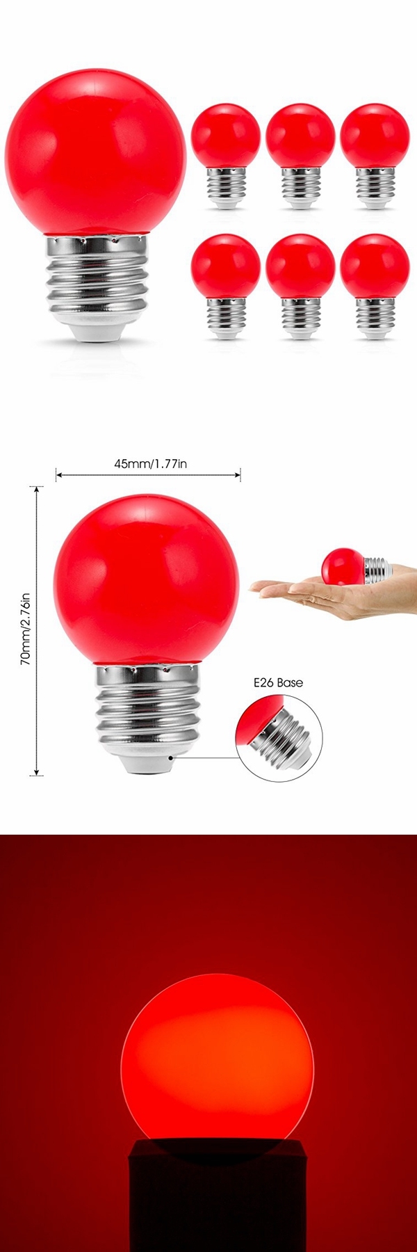 Lohas LED Globe Red Light Bulb 1.5W E27 Tiny G14 Bulb for Christmas Tree Ornament