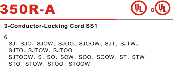 UL AC Power Cord for Use in North American 350r-a