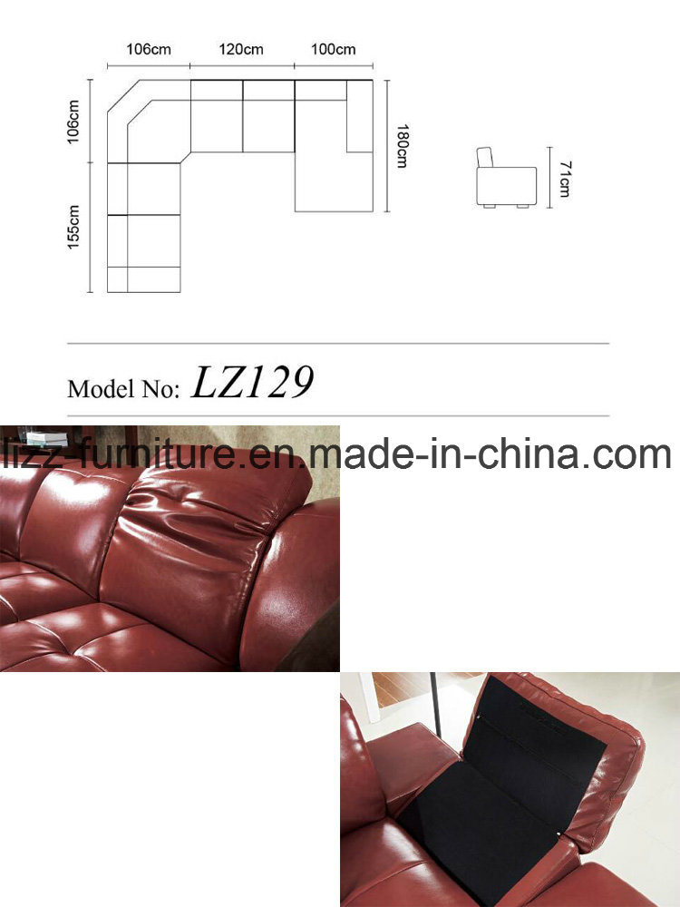 U-Shape Leisure Wooden Sectional Corner Leather Sofa Bed