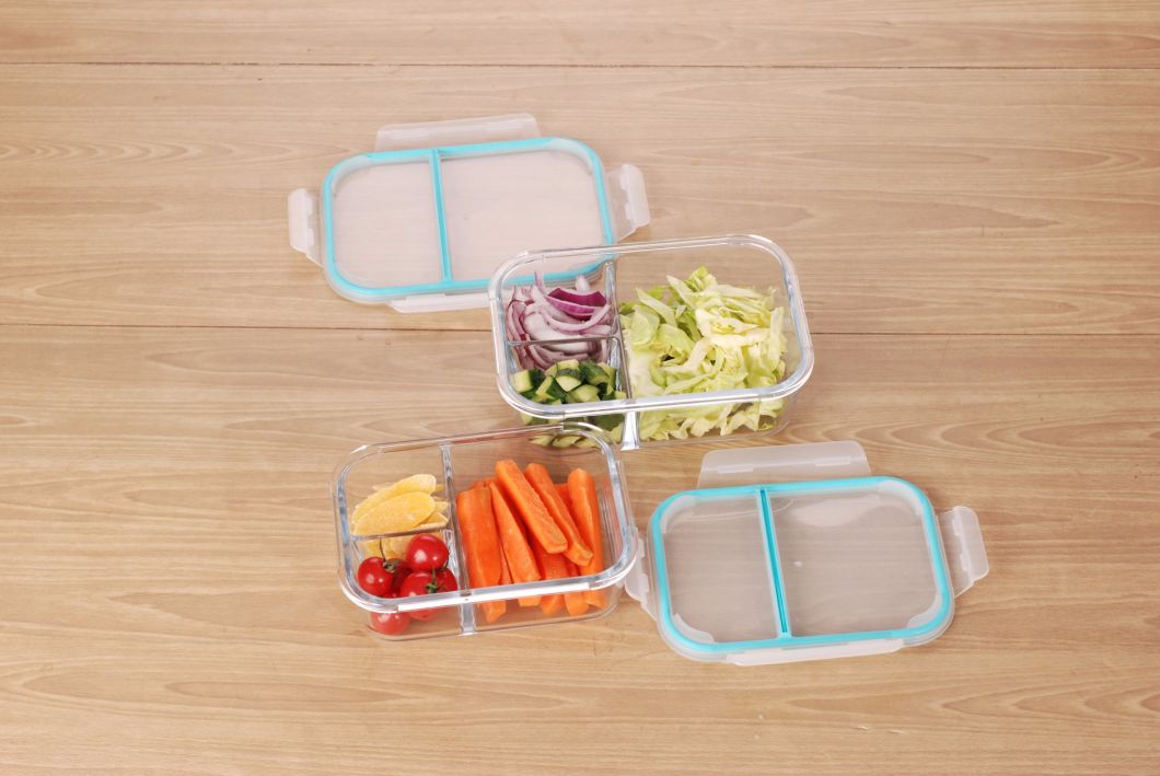 BPA Free Oven Safe 3 Divider Compartment Glass Food Meal Prep Container with Lock Lid