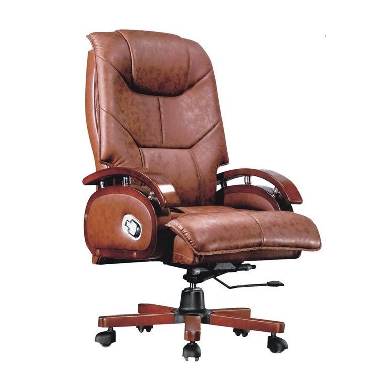 Wooden Vintage Genuine Leather Executive Office Chair