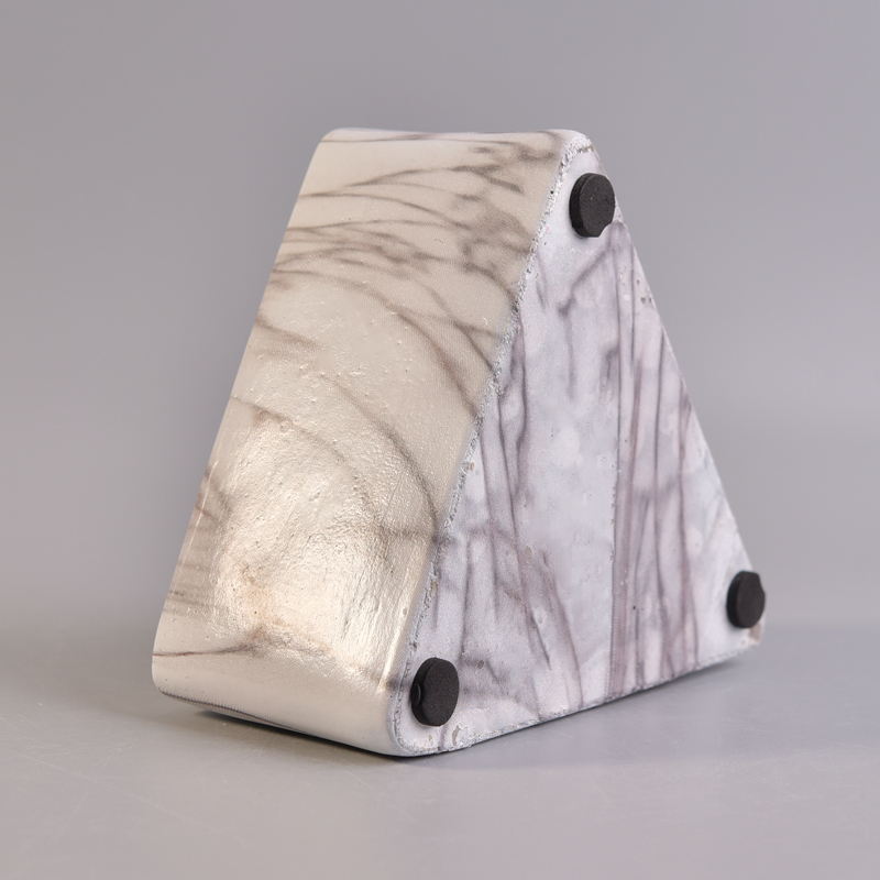 New Arrival Triangle Marble White Concrete Candle Vessel Set of 2