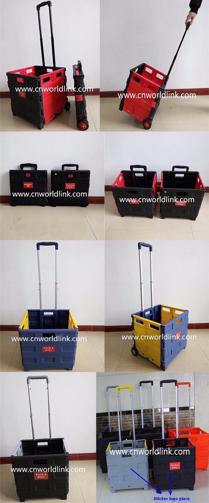 2 Wheels Plastic Folding Cart Supermarket or Shopping Trolley for Sale