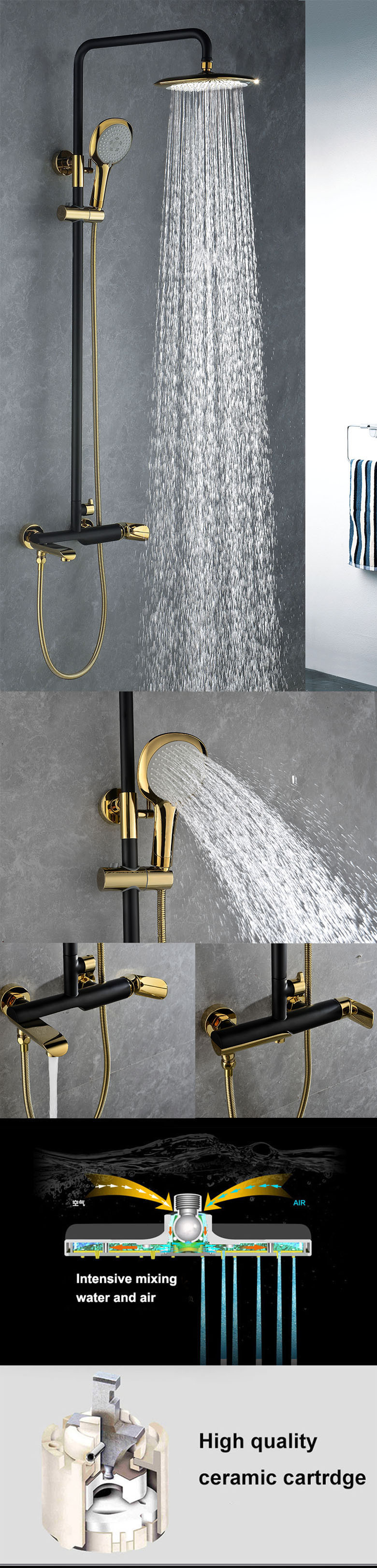 Luxury Goden and Black Modern Shower Set (BM-60024KG)