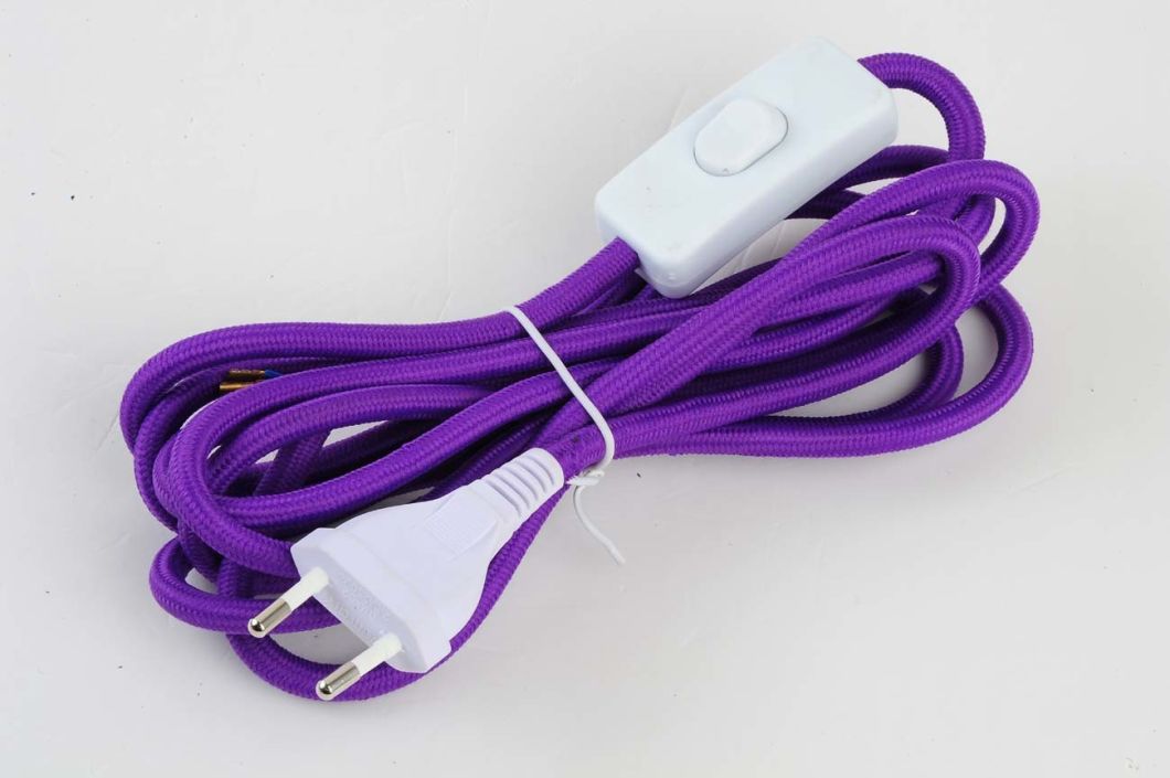 Colored Textile Power Cord with Plug and Switch