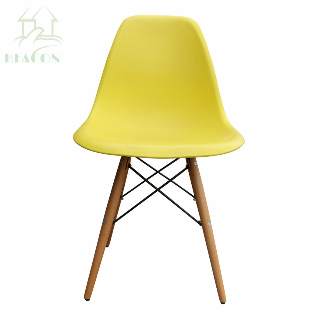 Modern Plastic Dining Chair with Wood Leg