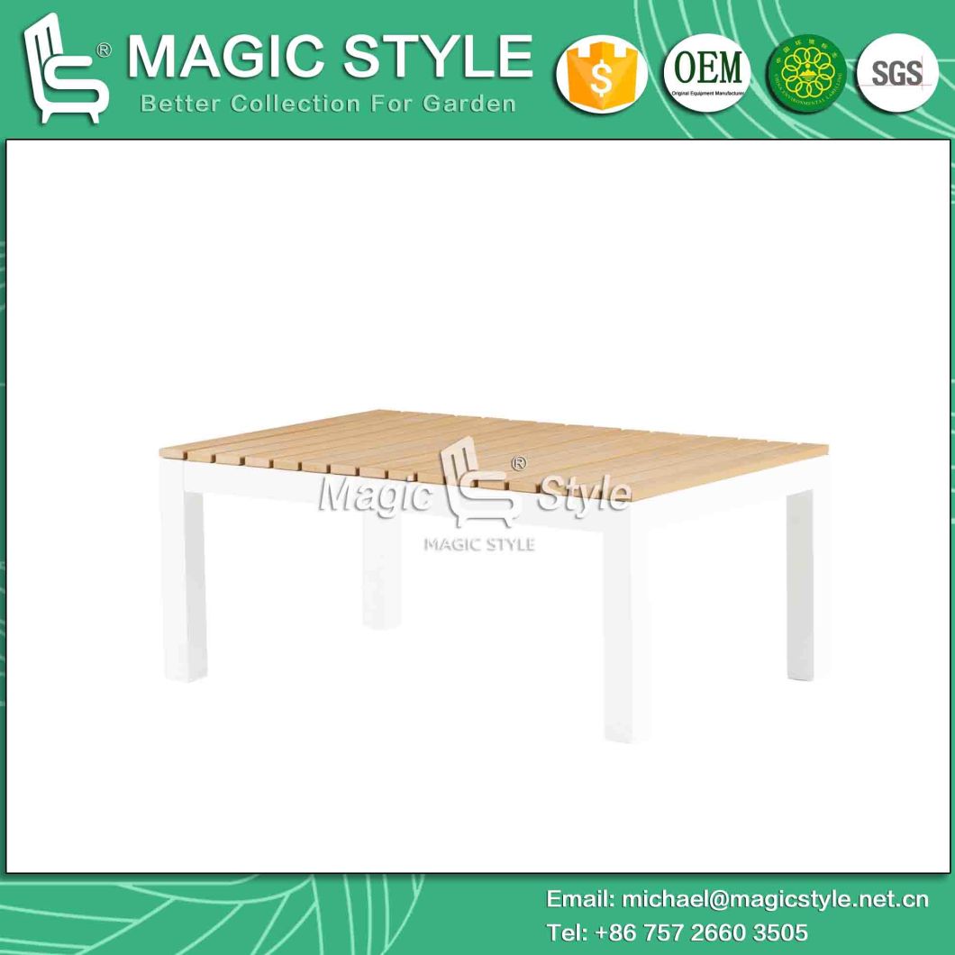 White Color Textile Outdoor Chair with Poly Wood Garden Sling Chaise Chair Hotel Poly Wood Tea Table Stackable Leisure Sofa