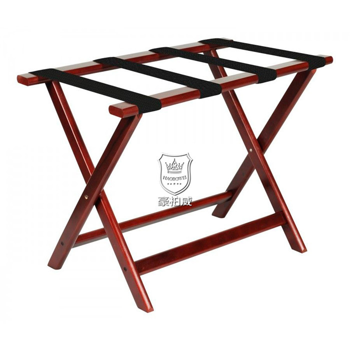 Hospitality Design Solid Beech Wood Luggage Folding Bench Mahogany Luggage Rack