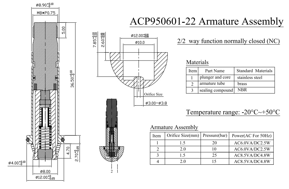 3/2 Nc Diameter Stainless Steel Pneumatic Solenoid Valve Armature