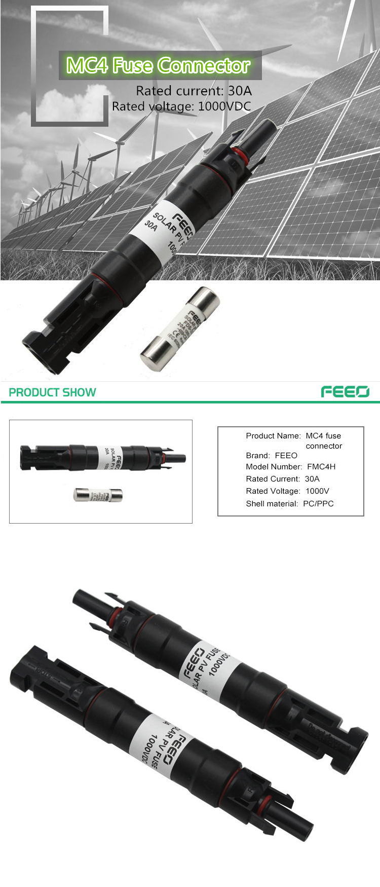 Electric Thermal DC Solar PV Fuse 24V