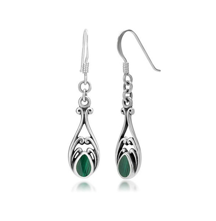 925 Sterling Silver Rhodium with Malachite Earrings