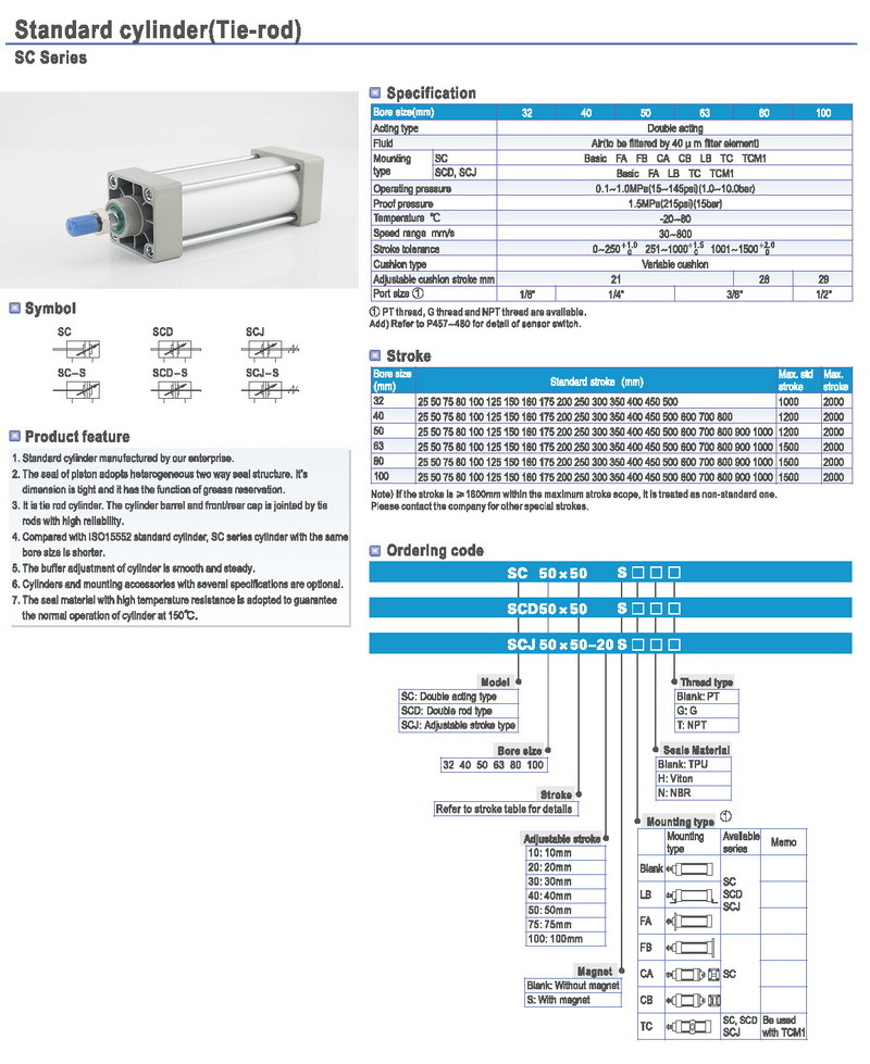 Sc100 Series Standard Air Pneumatic Cylinder