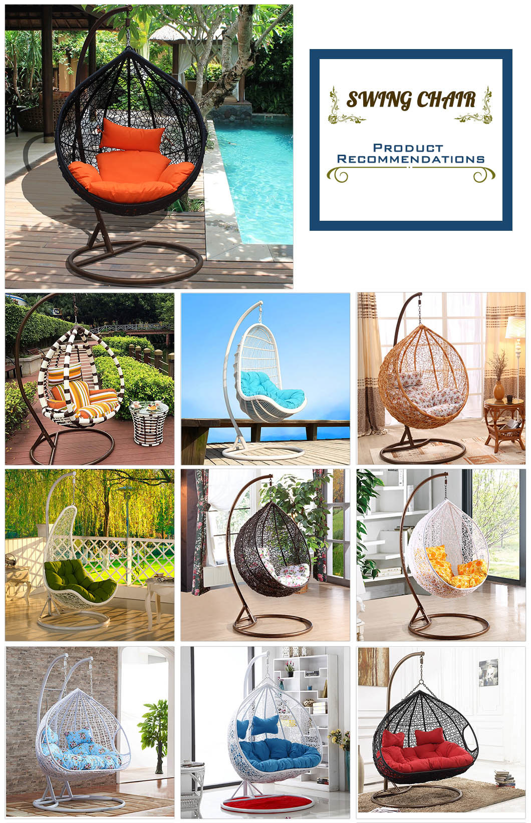 Modern Leisure Home Hotel Office Metal Wicker Round Rattan Hanging Chair (J828)