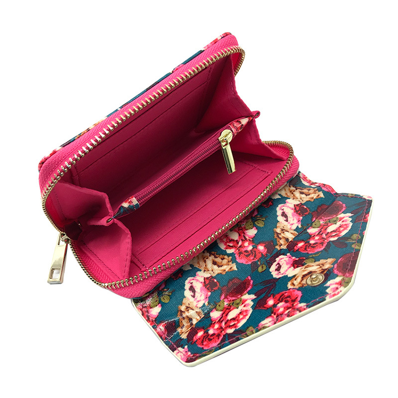 Lcq-0126 Latest Design Gift Set Wholesales Ladies Short Wallet Purse Customized Clutch Bags Women Fashion Flowers Printing Wallet