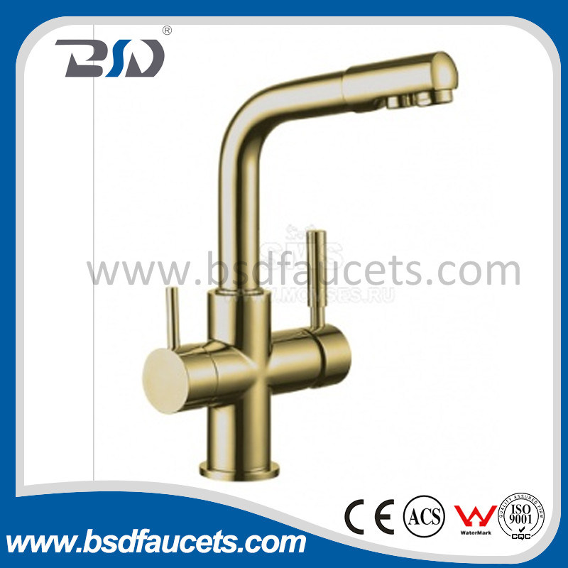 Brass 3 Way Hot&Cold Kitchen Sink Mixer Drinking Water Faucet