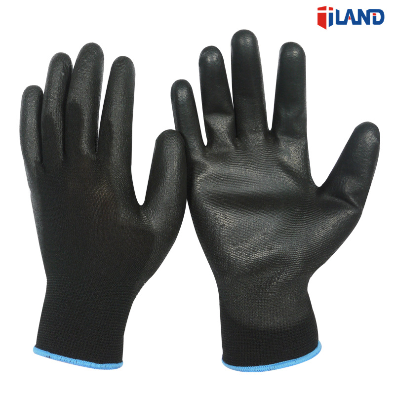 13 Gauge Black Polycotton/Nylon Liner PU Palm Coated Gloves Safety Electronic Work & Labor Gloves