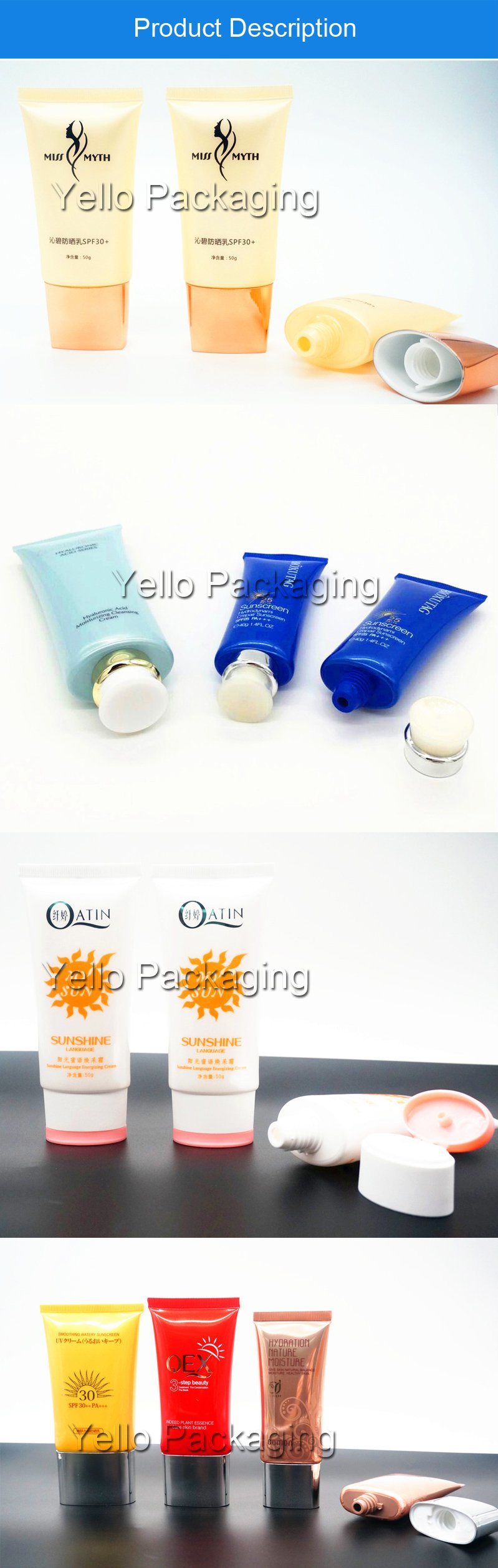 Plastic Packaging Container Flexible Laminated Soft Cosmetic Tube for Sunscreen