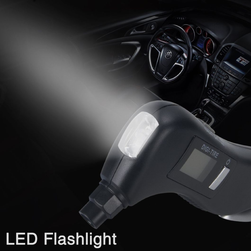 Multifunctional Digital Tire Pressure Gauge with LED Flashlight Car Window Breaker Seatbelt Cutter Red Safety Light