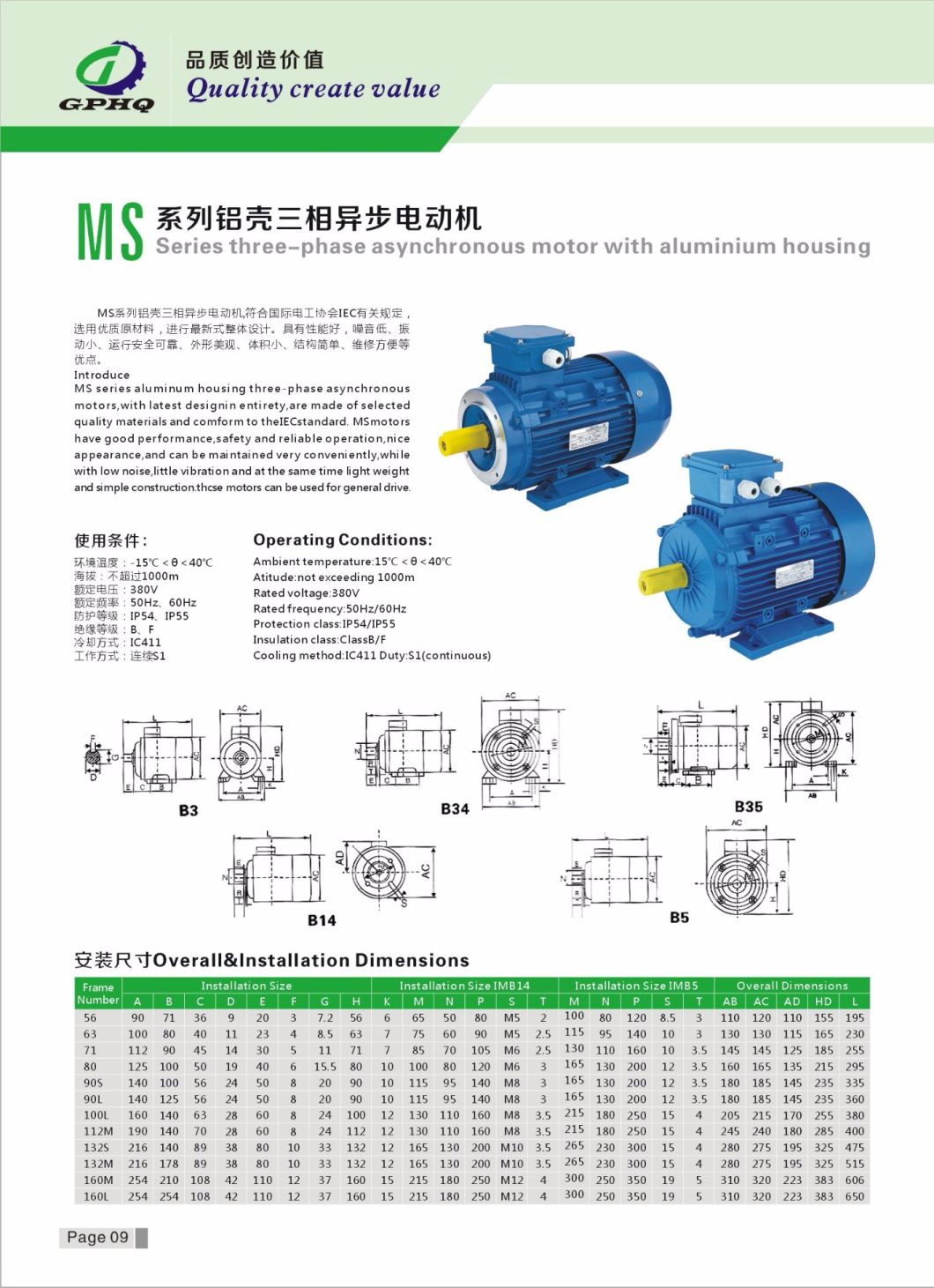 Gphq Ms 1HP 0.75kw Asynchronous Induction Motor