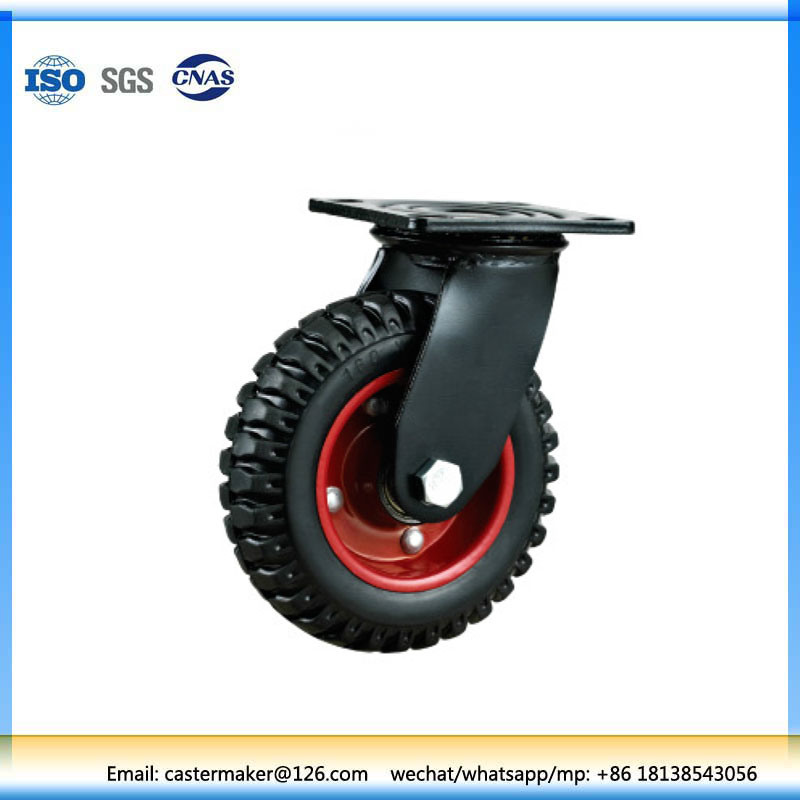 Heavy Duty Double Ball Bearing Corrugated Rubber Caster, Steel Core