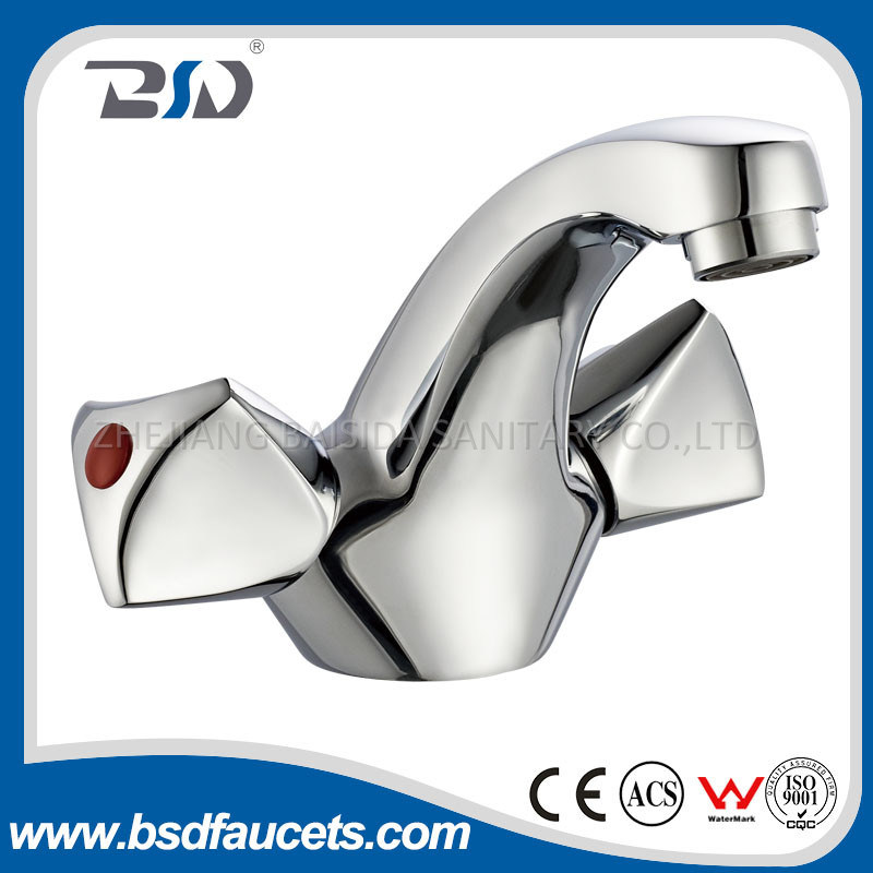 Double Handles Basin Mixer Brass Chrome Deck Mounted Basin Faucet