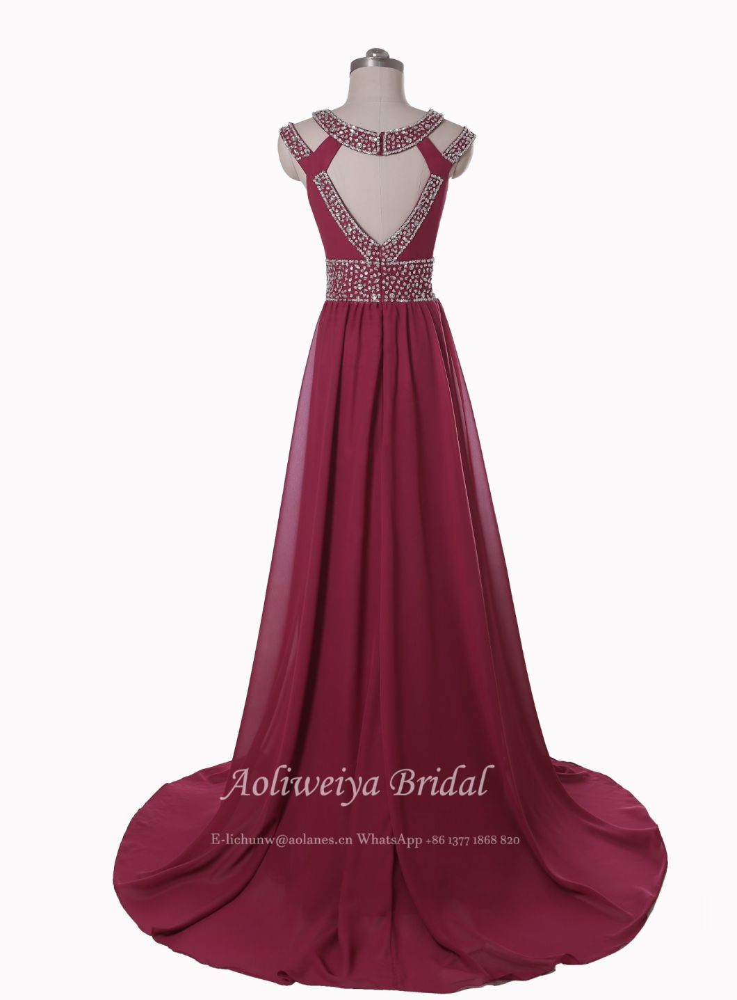 Aoliweiya Wine Red Keyhole Prom Evening Dress