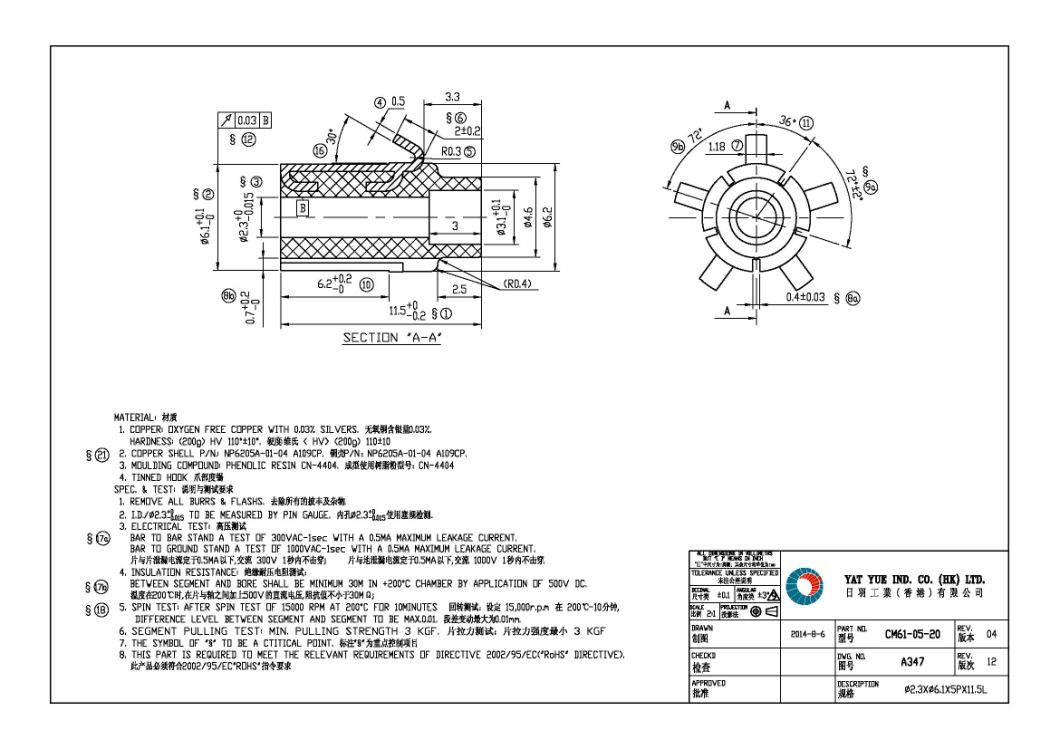 All Size Hook Commutator for Car Micro Motor