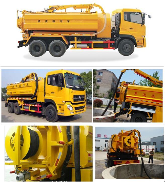 Dongfeng 6X4 Sewage Vacuum Suction & High Pressure Jetting Truck, 10, 000 Liter Sewage Suction Truck