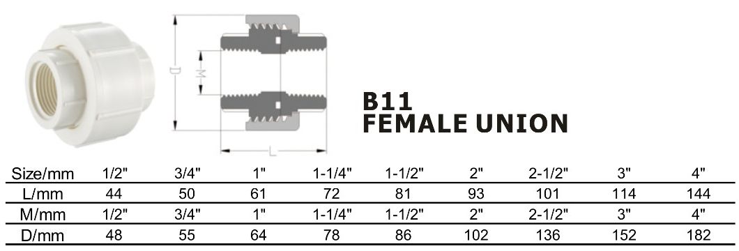 PVC Female Union BS Thread Water Supply Pressure Pipe Fitting BSPT (B11)