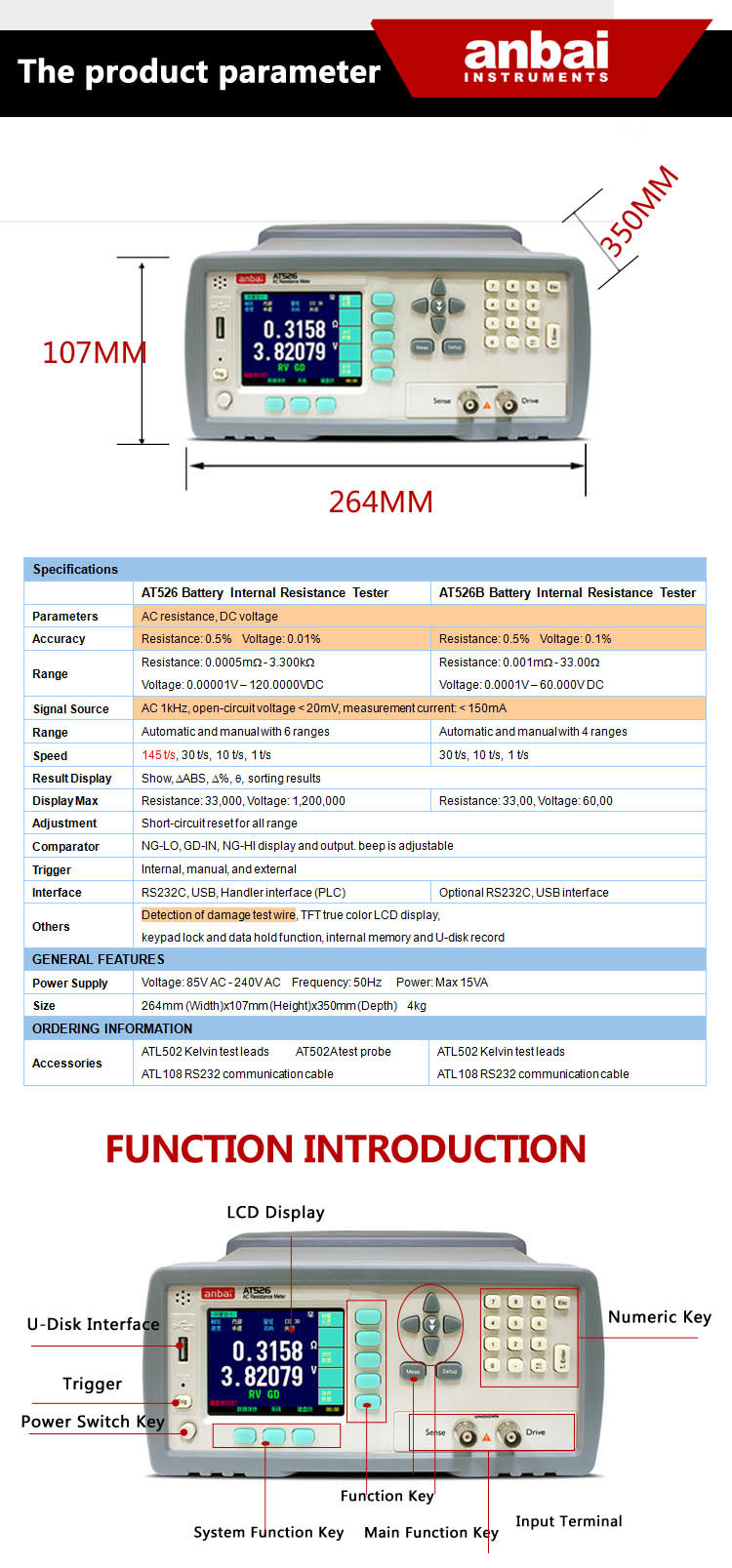 Battery Internal Resistance Meter Applent New Hot Sale Product (AT526B)