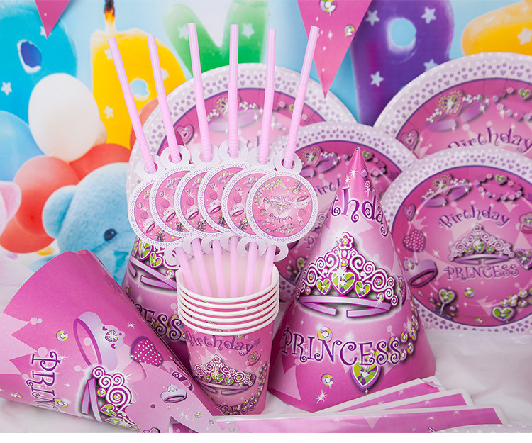 Birthday Party Supplies Fantasy Girl Princess Set Children Pink Theme Birthday Party Products