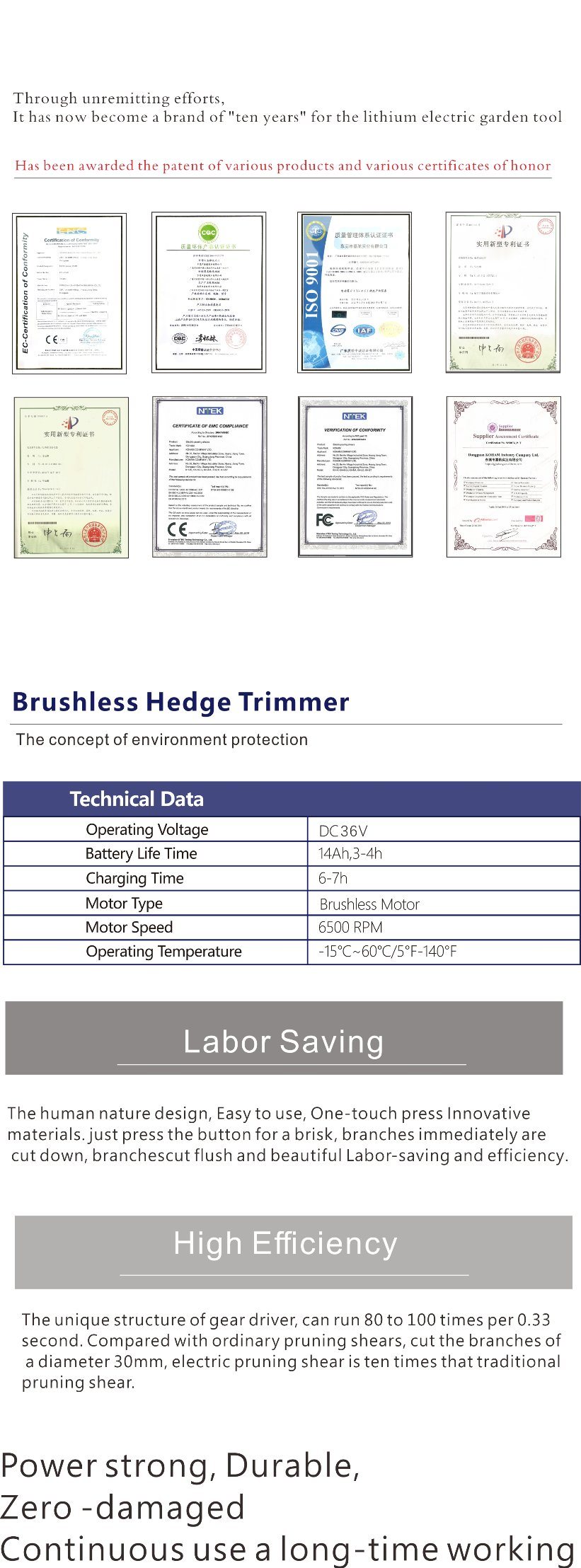 Koham Brushless Hedge Trimmer Kh-14