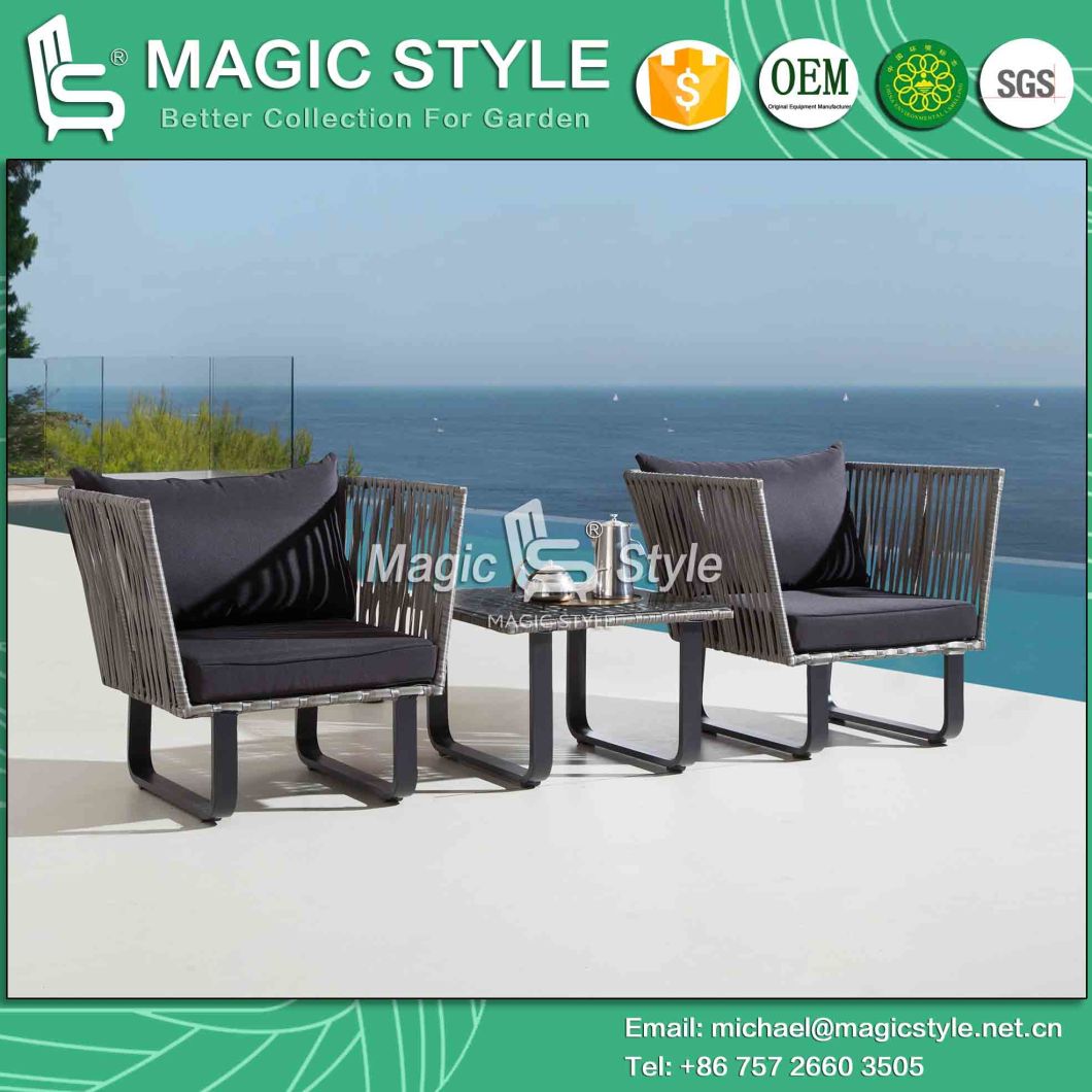 Garden Wicker Corner Sofa Set with Cushion Patio 3-Seat Wicker Sofa Outdoor Rattan Sofa Set Aluminum Coffee Table Rattan Sofa with Pillow