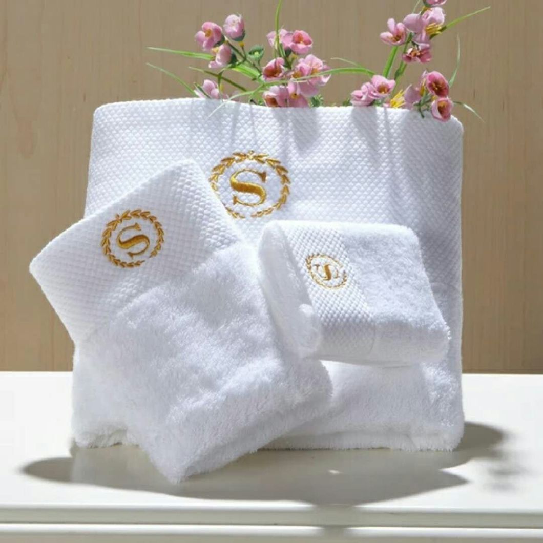 Customized Embroidery Cotton Bathroom White Hotel Towel