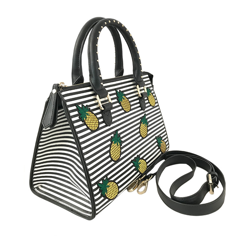 Yc-H026 Hot Selling Striped Fashion Elegant Women Handbag with Pineapple Embroidery