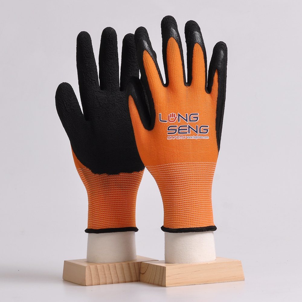 Black Double Latex Foam Coated 13 Gauge Nylon Protective Safety Working Rubber Hand Gloves