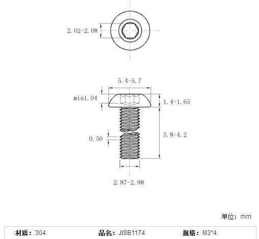 Jisb1174 Stainless Steel Heaxagon Socket Round Head Screw