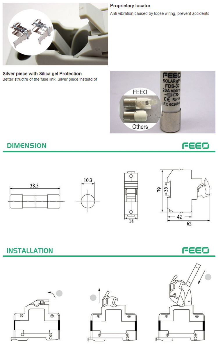 1p DC Fuse 1000V Low Voltage Sun Power Fuse Holder