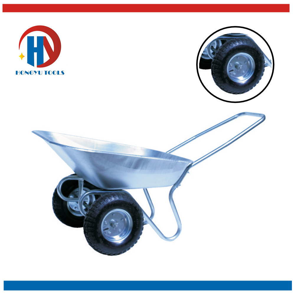 Double Wheel Barrow Galvanize Tray Wheel Barrow (WB6211)