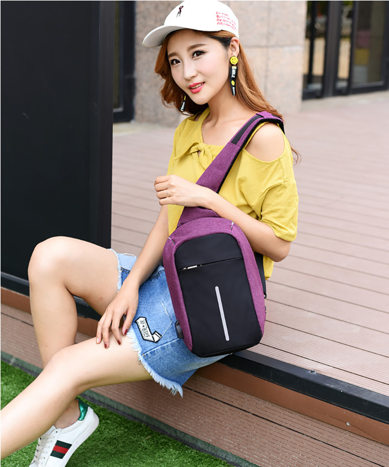 Fashion Outdoor Travel Sport Bag Polyester Crossbody Sling Shoulder Bag USB Charging Anti Theft Backpack for Men School Bag