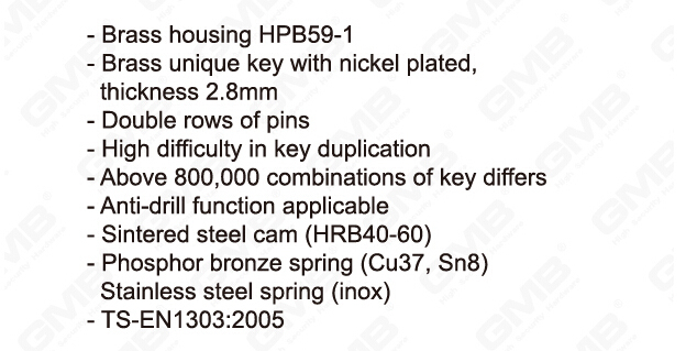 En 1303 High Security Mortise Euro Profile Standard Door Lock Cylinder/ Door Lock/ Brass Cylinder (GMB-CY-25)