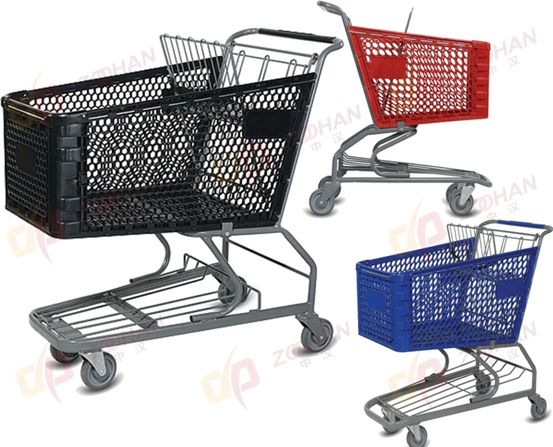 Colourful Fashion Big Volumn Supermarket Plastic Shopping Trolley Cart (Zht100)