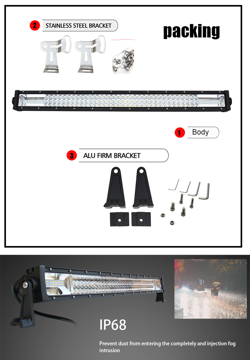 Professional Design Super Bright 270W 22 Inch Curved Sealed Beam 3 Row Wholesale Offroad LED Light Bar for Jeep Offroad Truck