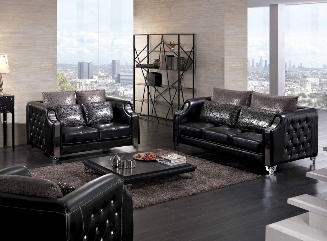 Black Simple Chesterfield Leather Sofa