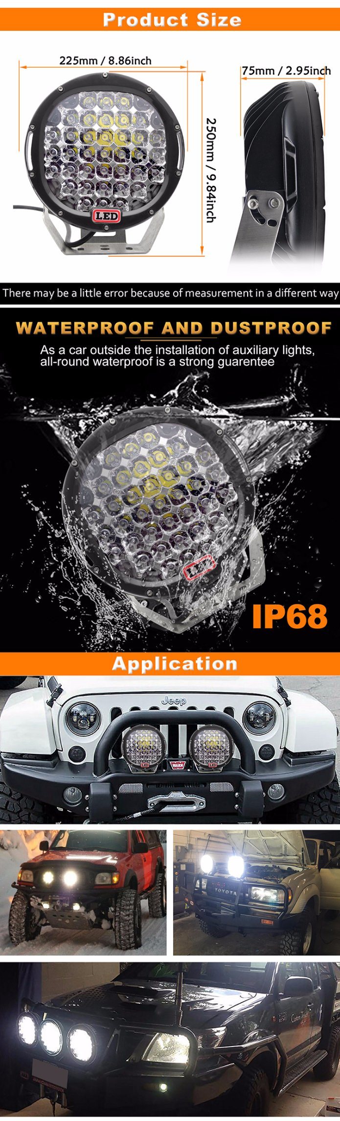 Flood Spot Beam Offroad 185W 9inch CREE Auto Parts Driving Light Jeep LED Working Light